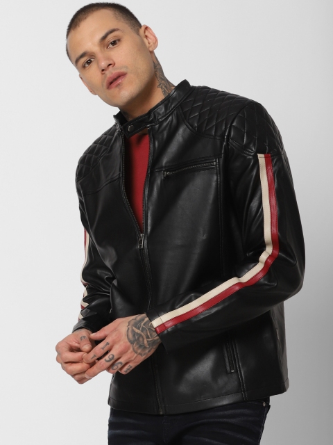 

Jack & Jones Men Black Solid Biker Jacket