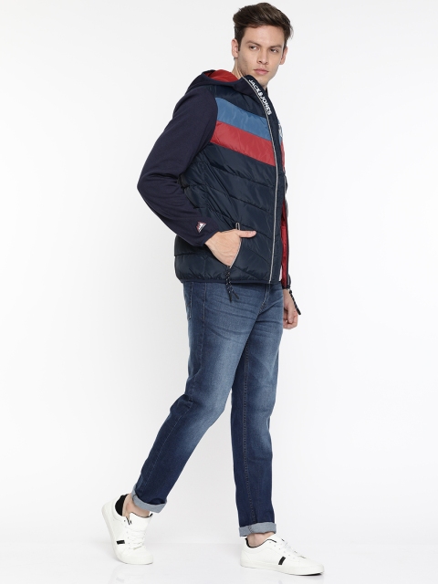 

Jack & Jones Men Navy Blue & Red Colourblocked Padded Jacket Jacket