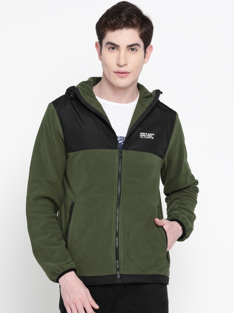 

Jack & Jones Men Olive Green & Black Colourblocked Tailored Jacket