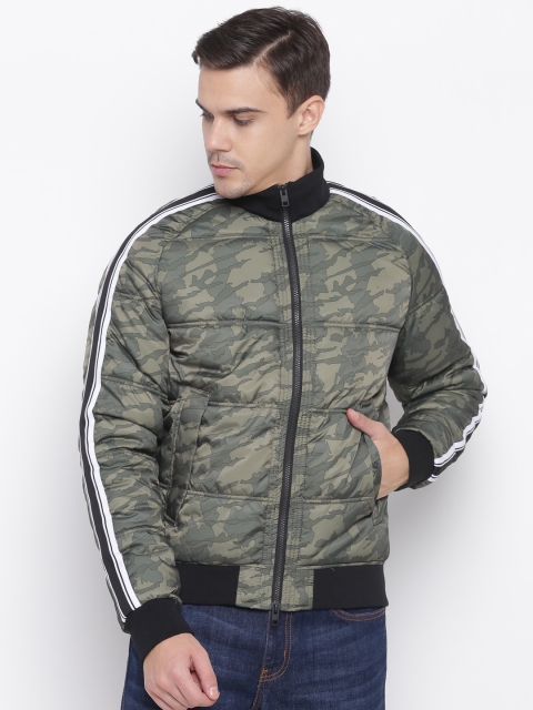 

Jack & Jones Men Olive Green Camouflage Print Bomber Jacket