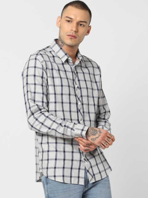 

Jack & Jones Men Grey & Navy Blue CORE Slim Fit Checked Casual Shirt