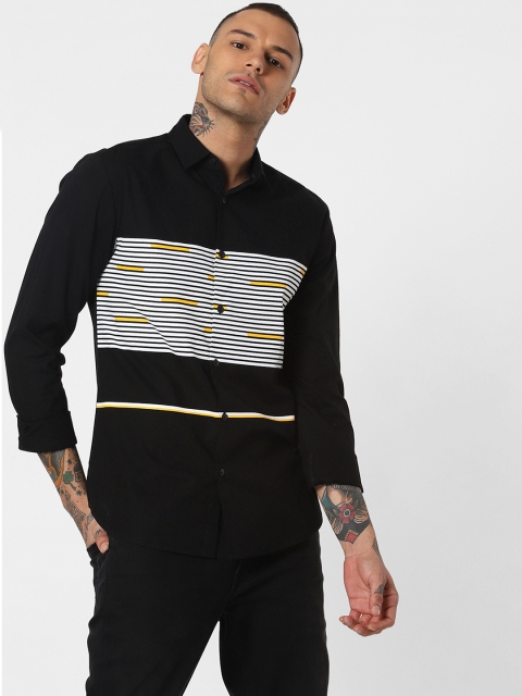 

Jack & Jones Men Black & White Slim Fit Striped Casual Shirt