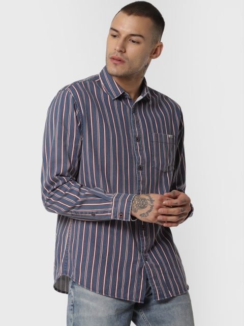 

Jack & Jones Men Navy Blue & White Slim Fit Striped Casual Shirt