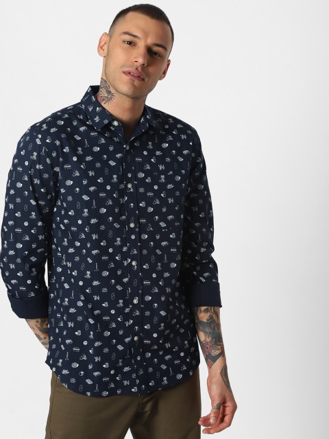

Jack & Jones Men Navy Blue & White Slim Fit Printed Casual Shirt