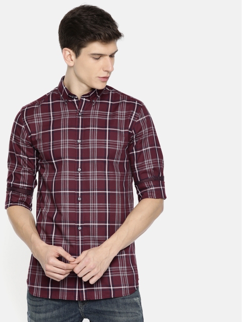 

Jack & Jones Men Maroon & Grey Premium Slim Fit Checked Casual Shirt