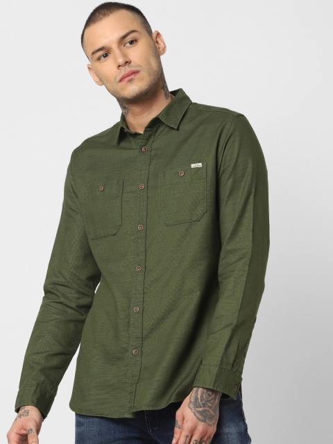 

Jack & Jones Men Olive Green Slim Fit Solid Casual Shirt