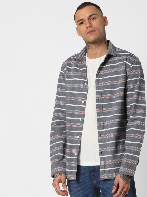 

Jack & Jones Men Chambray Blue & White Slim Fit Striped Casual Shirt
