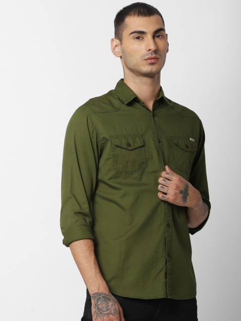 

Jack & Jones Men Olive Green Regular Fit Solid Casual Shirt