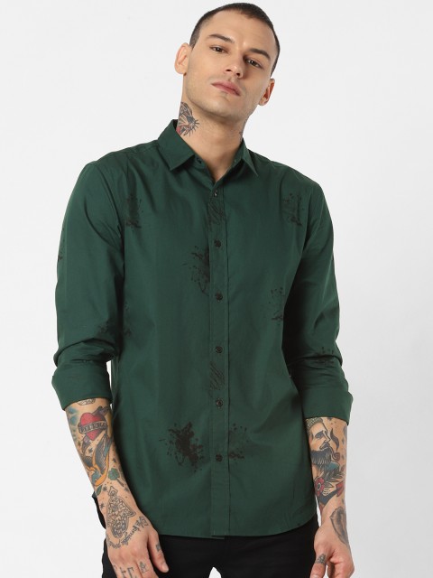 

Jack & Jones Men Turquoise Blue & Black Slim Fit Printed Casual Shirt