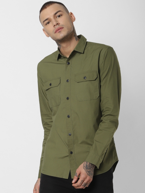 

Jack & Jones Men Olive Green Slim Fit Solid Casual Shirt