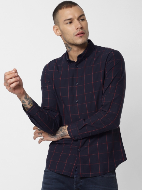 

Jack & Jones Men Navy Blue & Red Regular Fit Checked Casual Shirt