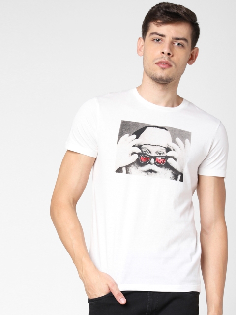 

Jack & Jones Men White Printed Slim Fit Round Neck T-shirt