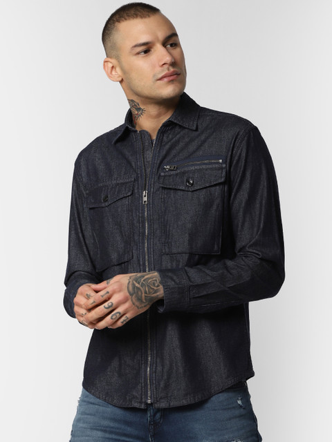 

Jack & Jones Men Navy Blue Comfort Regular Fit Solid Casual Denim Shirt