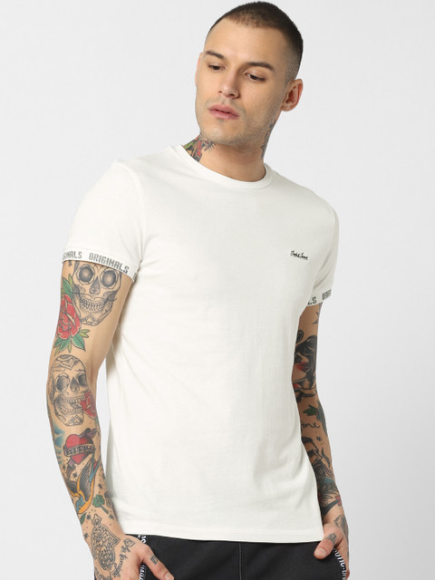 

Jack & Jones Men Off-White Printed Round Neck T-shirt