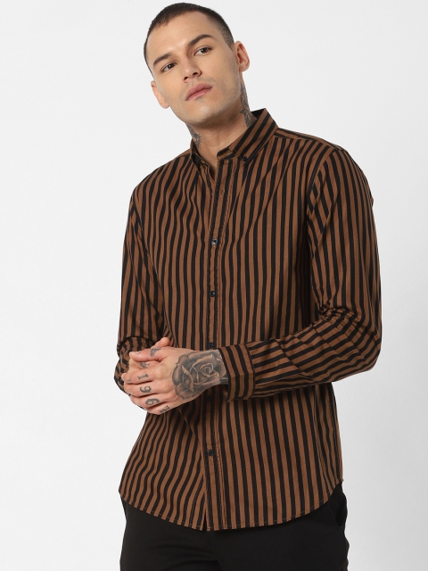 

Jack & Jones Men Brown & Black Slim Fit Striped Casual Shirt