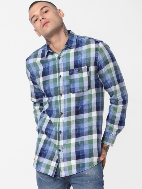 

Jack & Jones Men Blue & Off-White Comfort Regular Fit Checked Casual Shirt