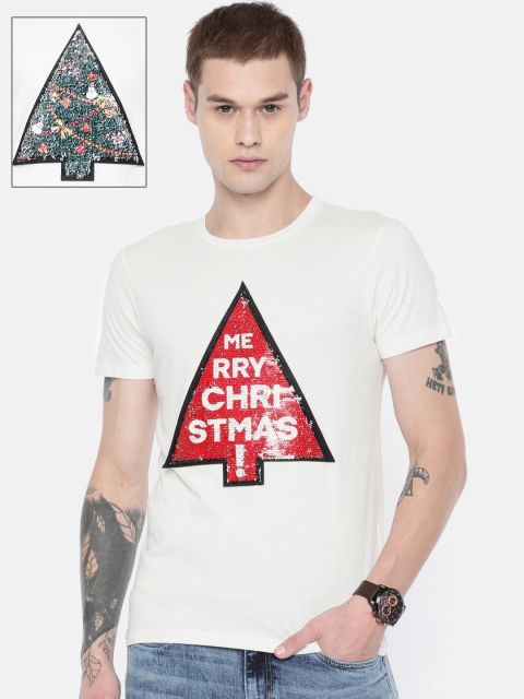 

Jack & Jones Men White Printed Round Neck T-shirt With Embellished Print