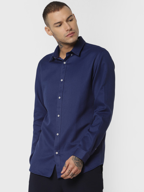 

Jack & Jones Men Navy Blue Slim Fit Self Design Casual Shirt