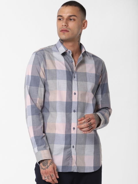 

Jack & Jones Men Grey Melange & Blue Slim Fit Checked Casual Shirt