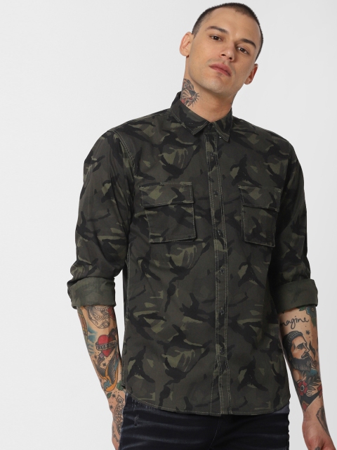 

Jack & Jones Men Green & Black Slim Fit Printed Casual Shirt
