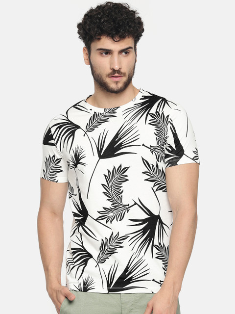 

Jack & Jones Men Off-White & Black Printed Round Neck T-shirt