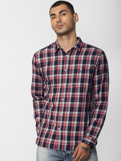 

Jack & Jones Men Red & Navy Blue Slim Fit Checked Casual Shirt