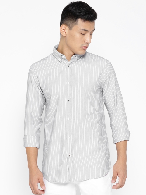 

Jack & Jones Men Grey & White Slim Fit Striped Casual Shirt