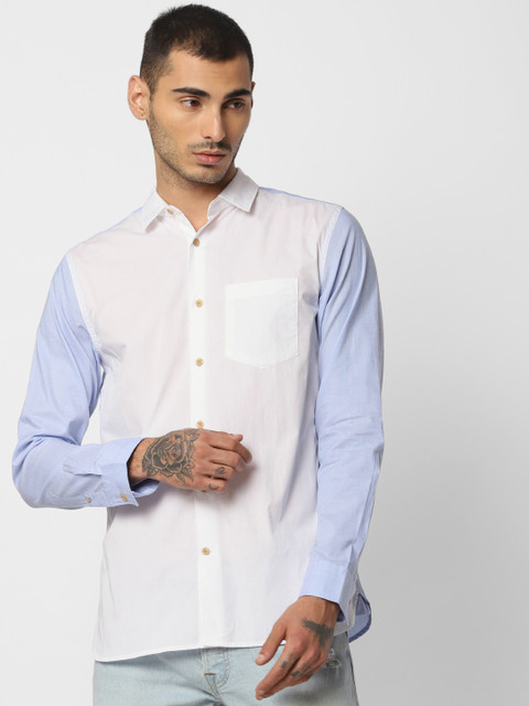 

Jack & Jones Men White & Blue Slim Fit Solid Casual Shirt