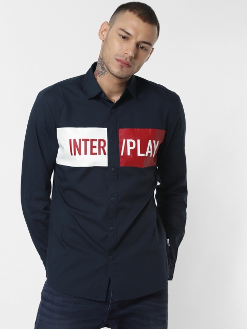 

Jack & Jones Men Navy Blue Printed Casual Shirt