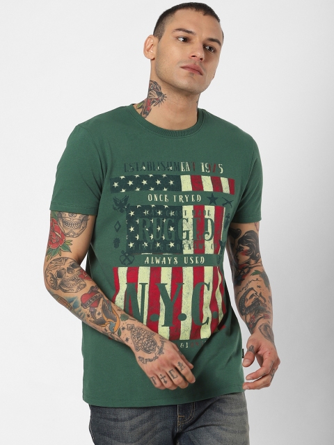 

Jack & Jones Men Green Printed Round Neck T-shirt