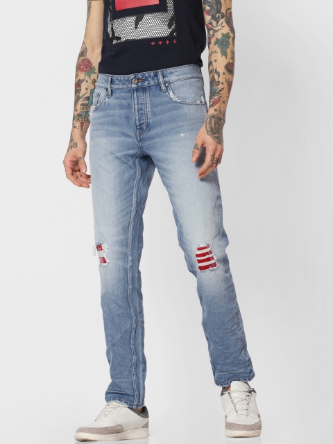 

Jack & Jones Men Blue Tim Slim Straight Fit Mid-Rise Mildly Distressed Stretchable Jeans