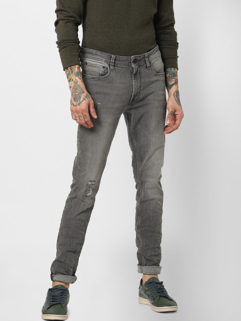

Jack & Jones Men Grey Ben Skinny Fit Mid-Rise Mildly Distressed Stretchable Jeans
