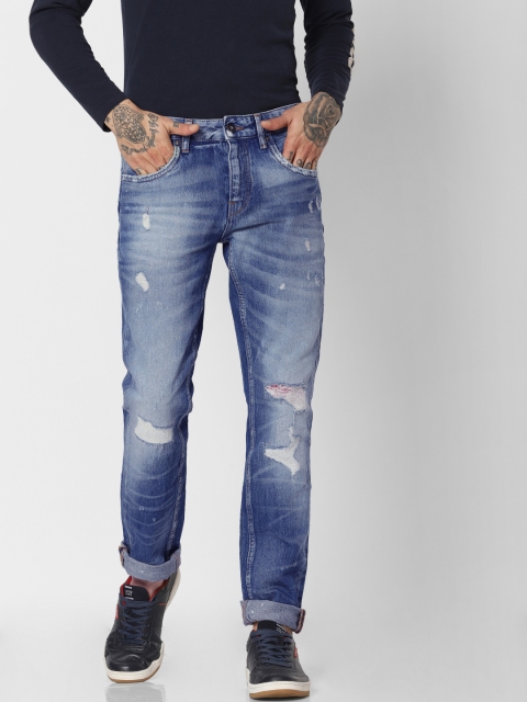 

Jack & Jones Men Blue Tim Slim Straight Fit Low-Rise Highly Distressed Stretchable Jeans