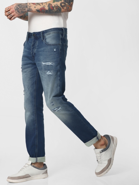 

Jack & Jones Men Blue Tim Slim Straight Fit Low-Rise Mildly Distressed Stretchable Jeans