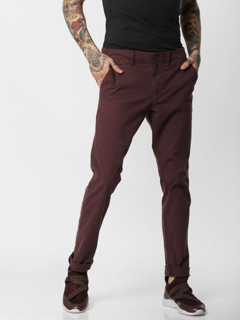 

Jack & Jones Men Maroon Regular Fit Checked Regular Trousers