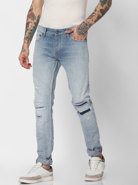 

Jack & Jones Men Blue Slim Fit Glenn Mid-Rise Highly Distressed Stretchable Jeans