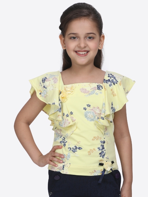 

CUTECUMBER Girls Yellow Floral Print Top