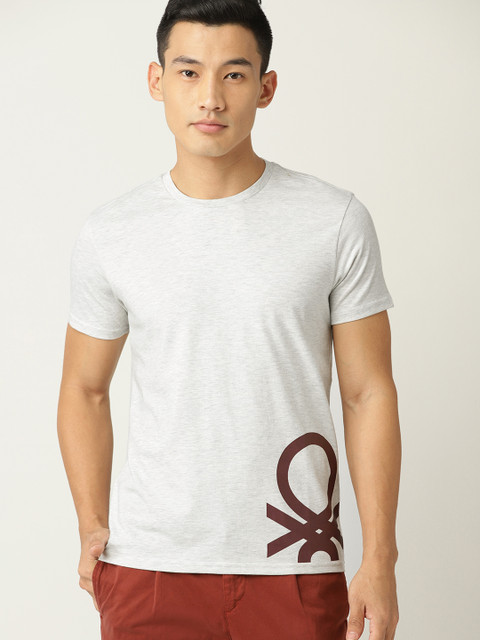 

United Colors of Benetton Men Off-Whit & Burgundy Self Design Round Neck T-shirt, Off white