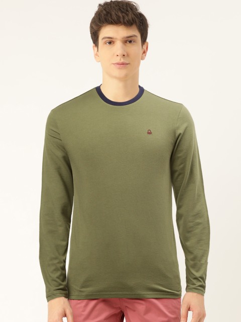 

United Colors of Benetton Men Olive Green Solid Round Neck T-shirt
