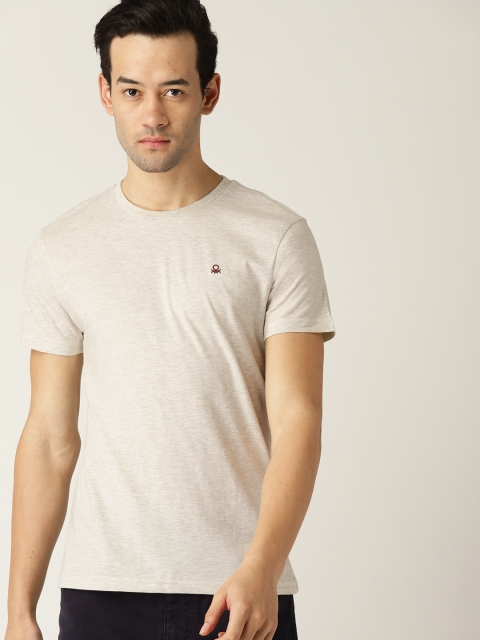 

United Colors of Benetton Men Beige Solid Round Neck T-shirt