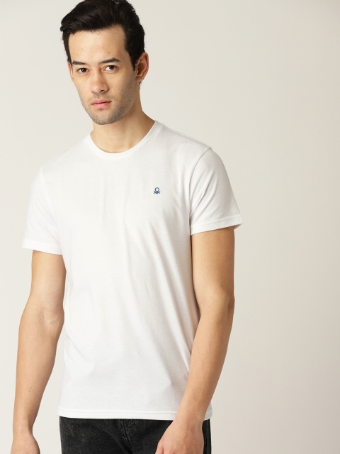 

United Colors of Benetton Men White Solid Round Neck T-shirt