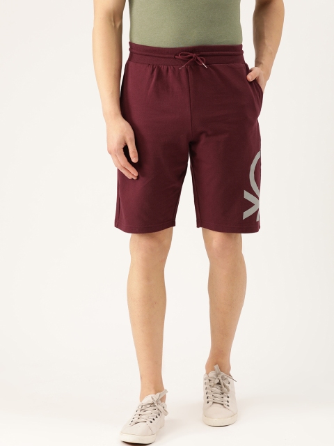 

United Colors of Benetton Men Burgundy Solid Regular Fit Shorts