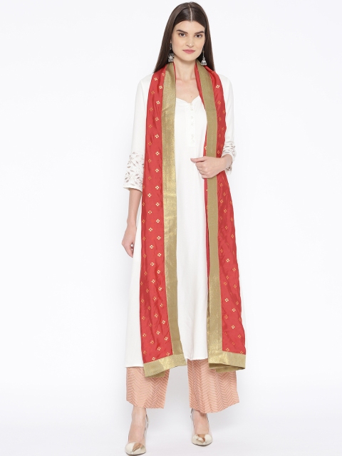 

Shakumbhari Red & Golden Zari Woven Design Dupatta