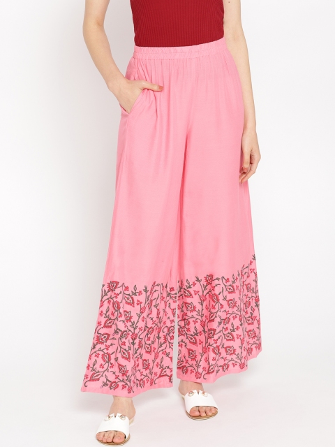 

Shakumbhari Women Pink & Red Hem Design Wide Leg Palazzos