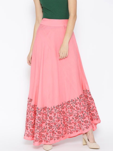 

Shakumbhari Women Pink Handblock Printed Flared Maxi Skirt