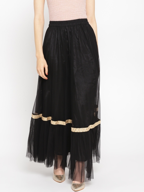

Shakumbhari Women Black Solid Net A-Line Maxi Skirt