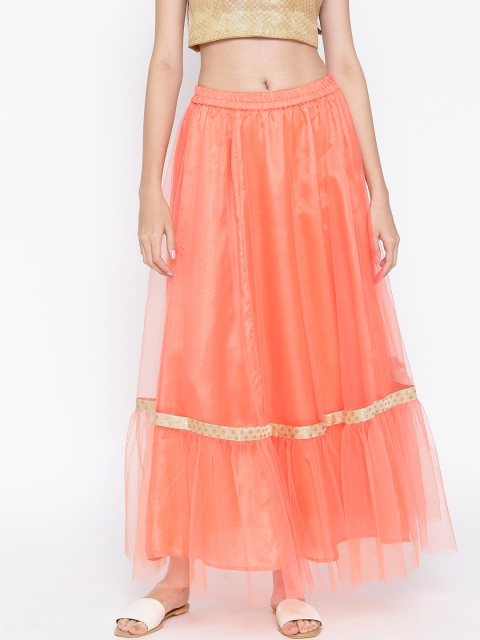 

Shakumbhari Women Orange Solid Net Flared Maxi Skirt