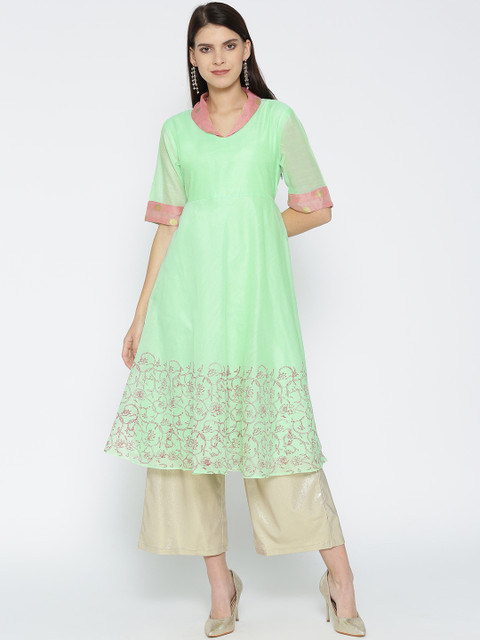

Shakumbhari Women Green Solid A-Line Kurta