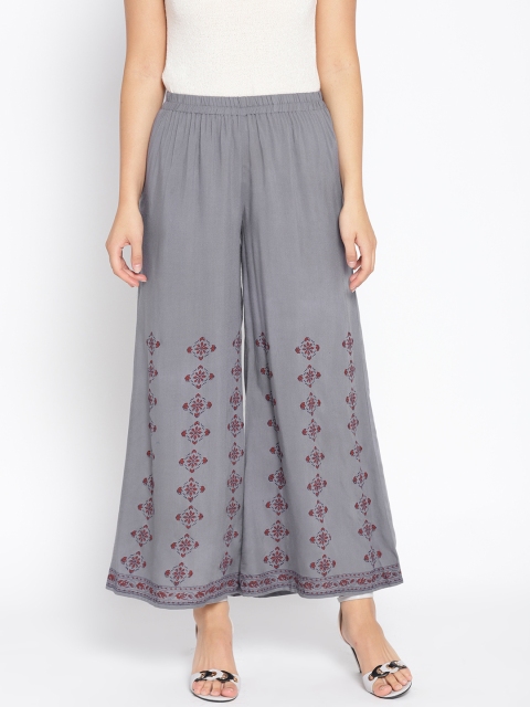 

Shakumbhari Women Grey & Rust Brown Hand Block Print Wide Leg Palazzos