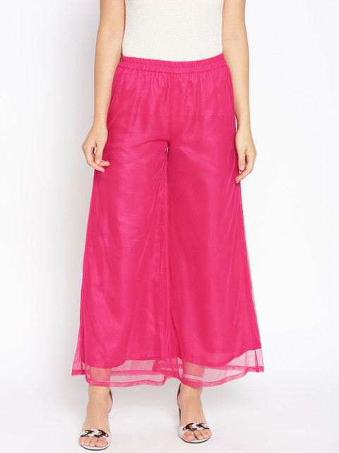 

Shakumbhari Women Pink Solid Net Wide Leg Palazzos